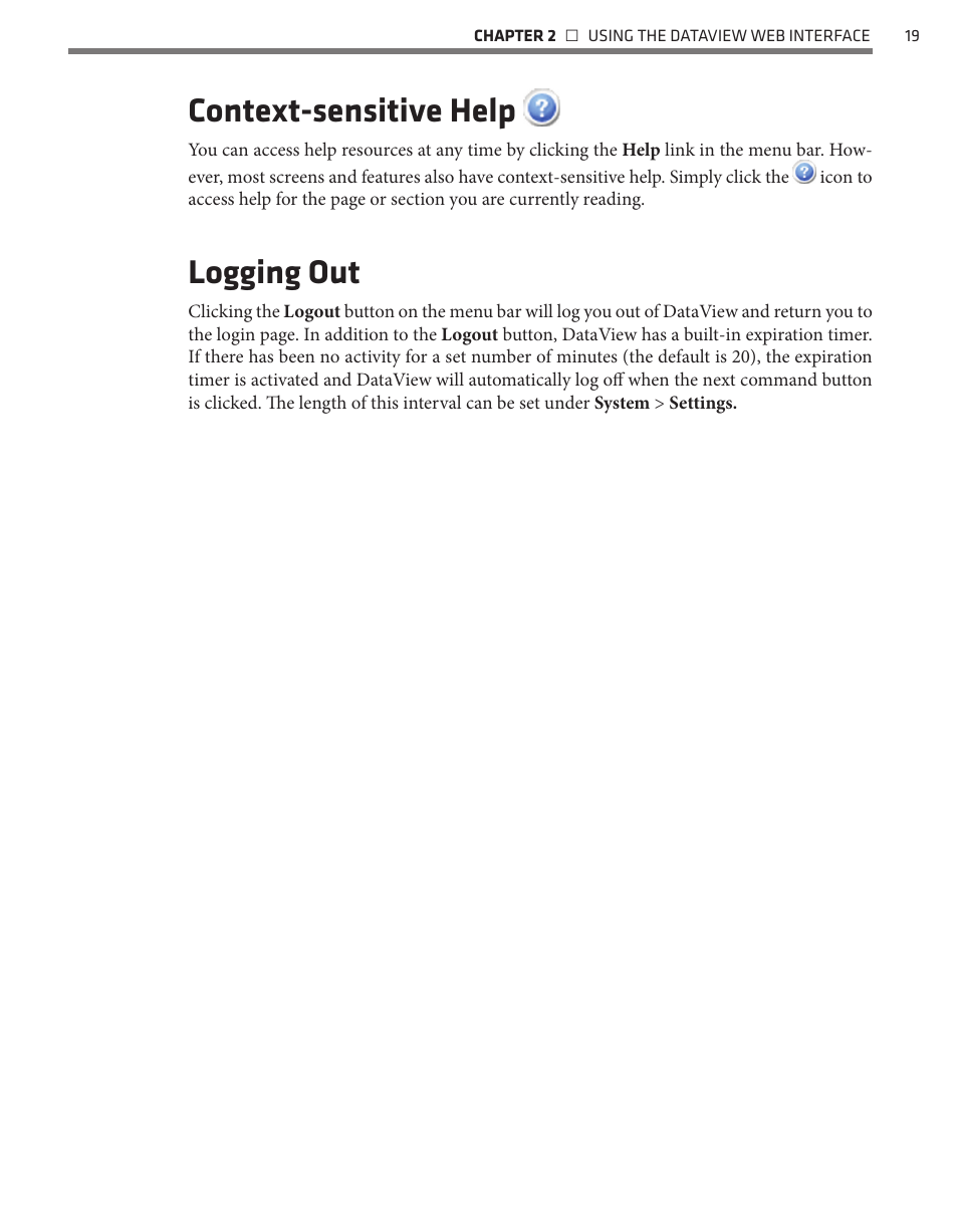 Context-sensitive help, Logging out | Wavetronix Command DataView (CMD-DV) - User Guide User Manual | Page 20 / 106