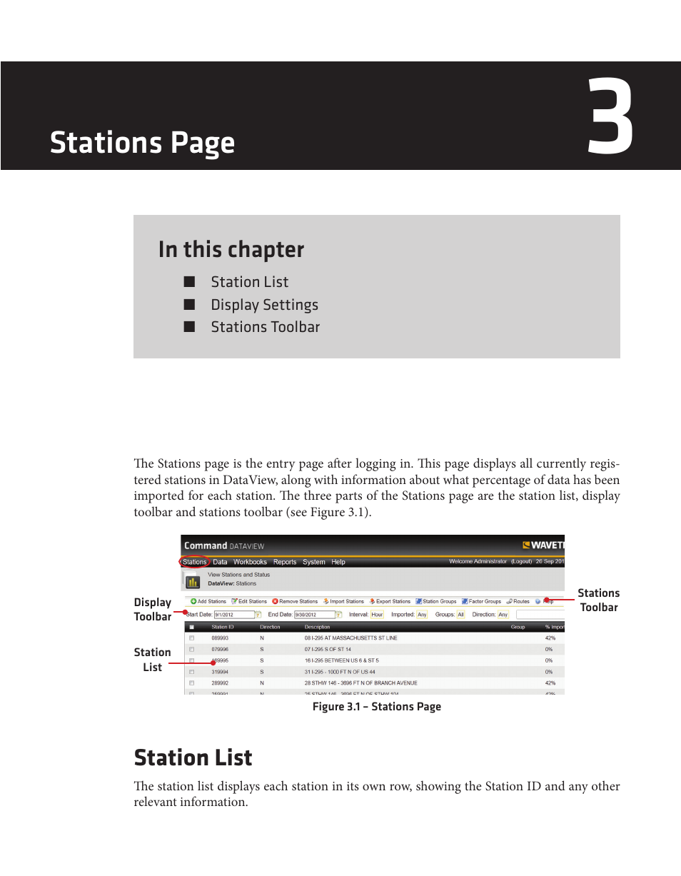 Stations page, Station list | Wavetronix Command DataView (CMD-DV) - User Guide User Manual | Page 22 / 106