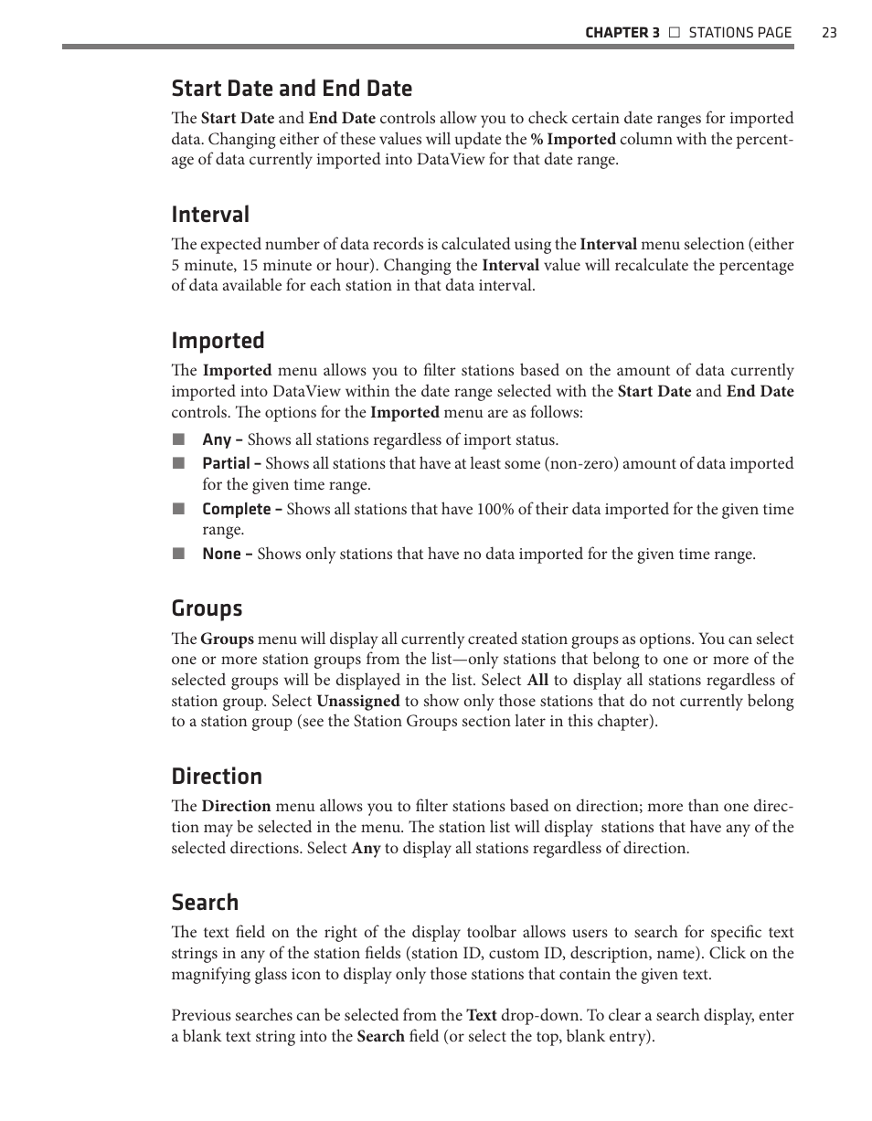 Start date and end date, Interval, Imported | Groups, Direction, Search | Wavetronix Command DataView (CMD-DV) - User Guide User Manual | Page 24 / 106