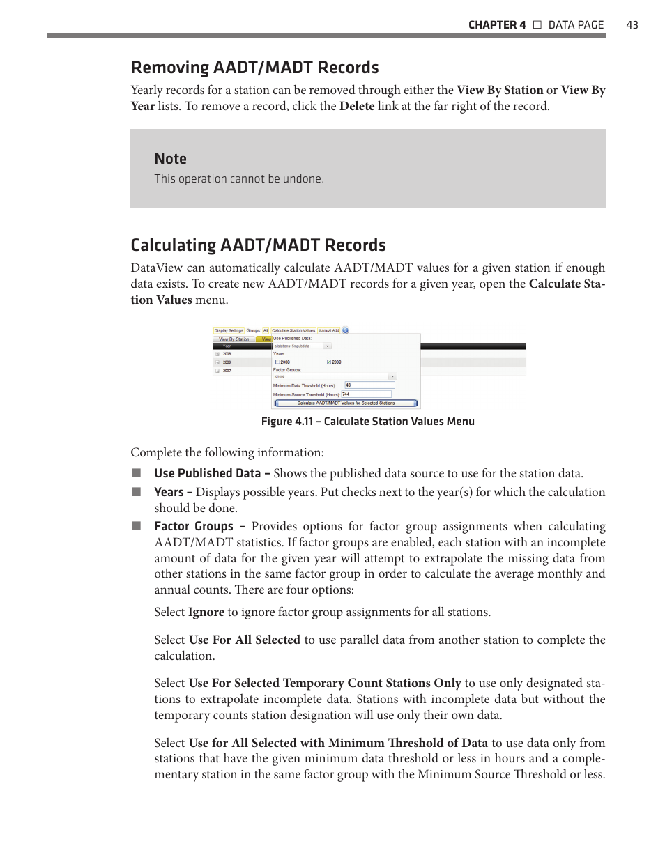 Removing aadt/madt records, Calculating aadt/madt records | Wavetronix Command DataView (CMD-DV) - User Guide User Manual | Page 44 / 106