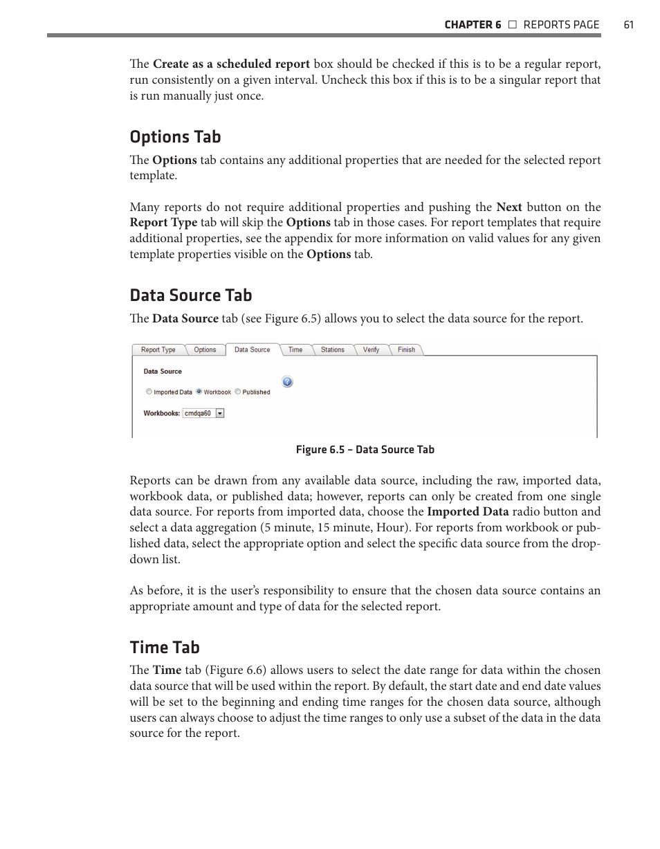 Options tab, Data source tab, Time tab | Wavetronix Command DataView (CMD-DV) - User Guide User Manual | Page 62 / 106