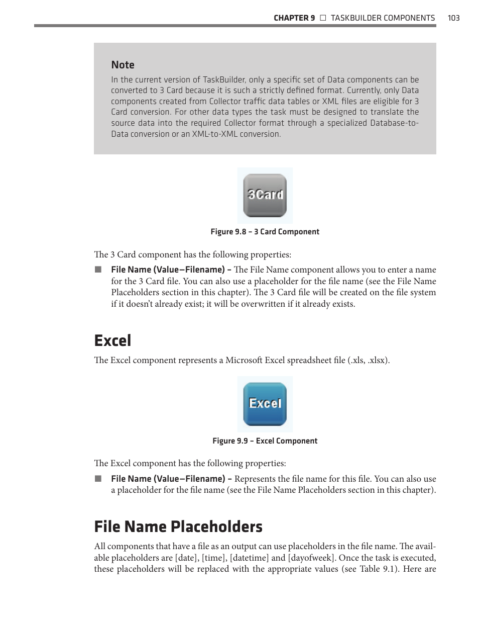 Excel, File name placeholders | Wavetronix Command Translator (CMD-DT) - User Guide User Manual | Page 104 / 156