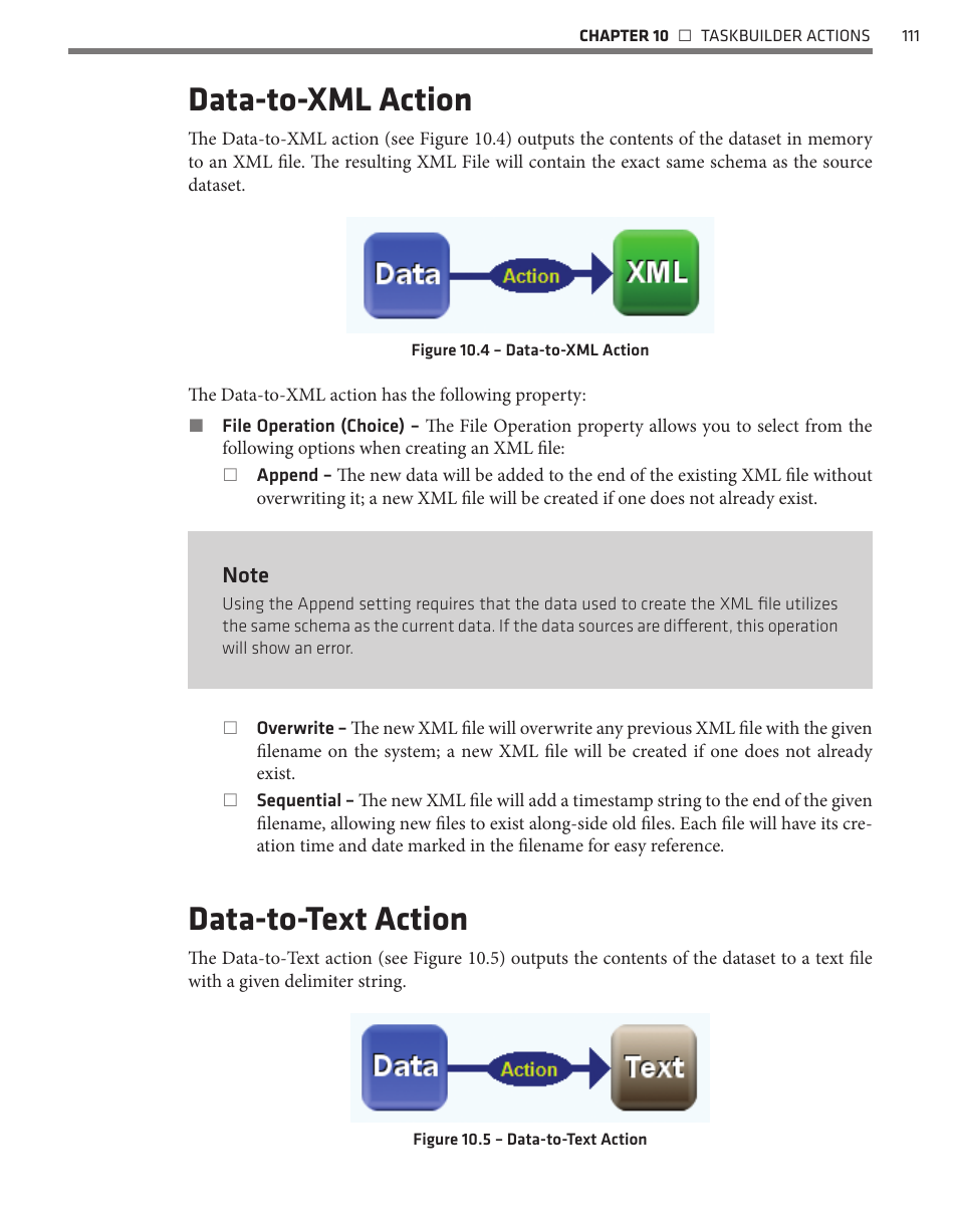 Data-to-xml action, Data-to-text action | Wavetronix Command Translator (CMD-DT) - User Guide User Manual | Page 112 / 156