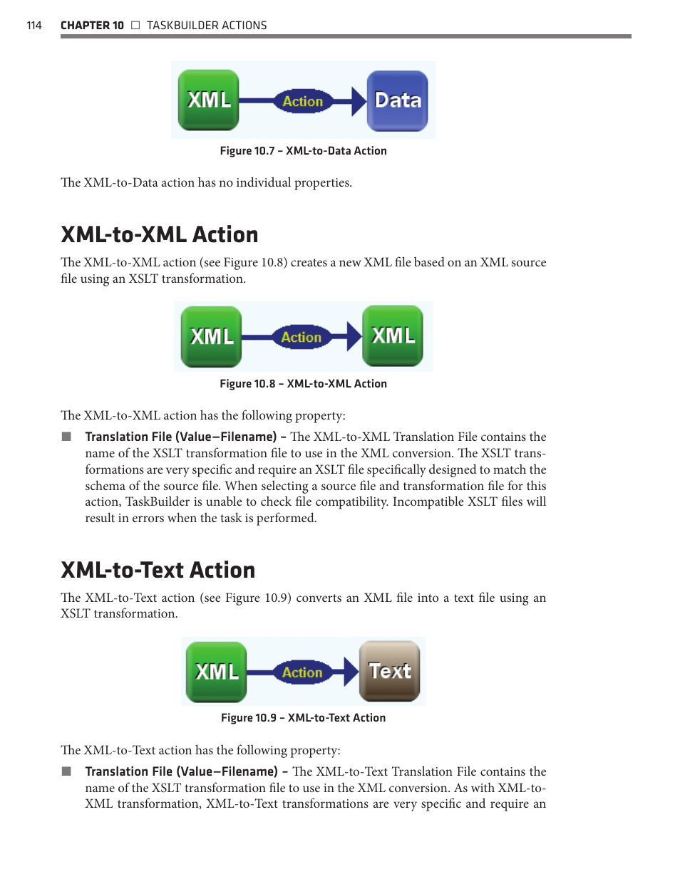 Xml-to-xml action, Xml-to-text action | Wavetronix Command Translator (CMD-DT) - User Guide User Manual | Page 115 / 156