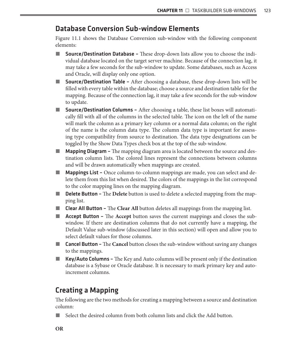 Database conversion sub-window elements, Creating a mapping | Wavetronix Command Translator (CMD-DT) - User Guide User Manual | Page 124 / 156