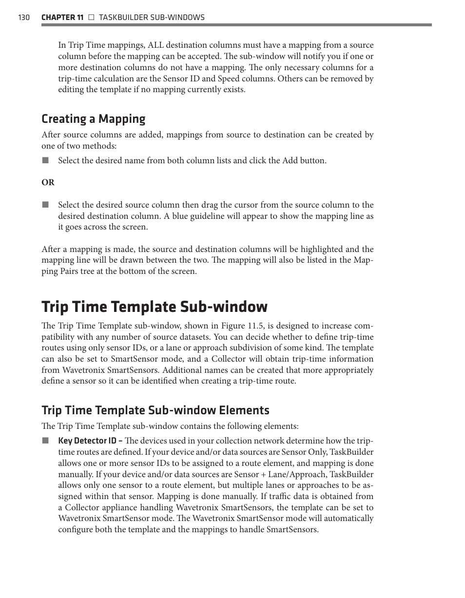 Trip time template sub-window, Creating a mapping, Trip time template sub-window elements | Wavetronix Command Translator (CMD-DT) - User Guide User Manual | Page 131 / 156