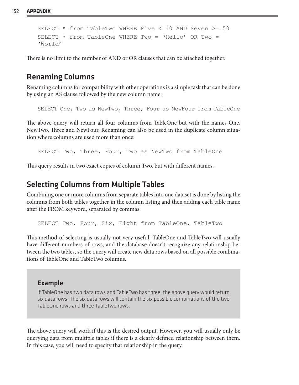 Renaming columns, Selecting columns from multiple tables | Wavetronix Command Translator (CMD-DT) - User Guide User Manual | Page 153 / 156