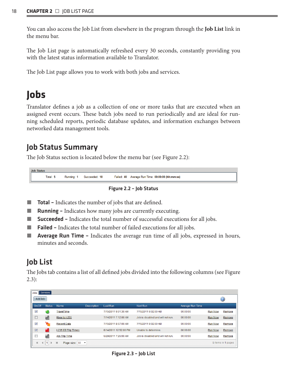 Jobs, Job status summary, Job list | Wavetronix Command Translator (CMD-DT) - User Guide User Manual | Page 19 / 156