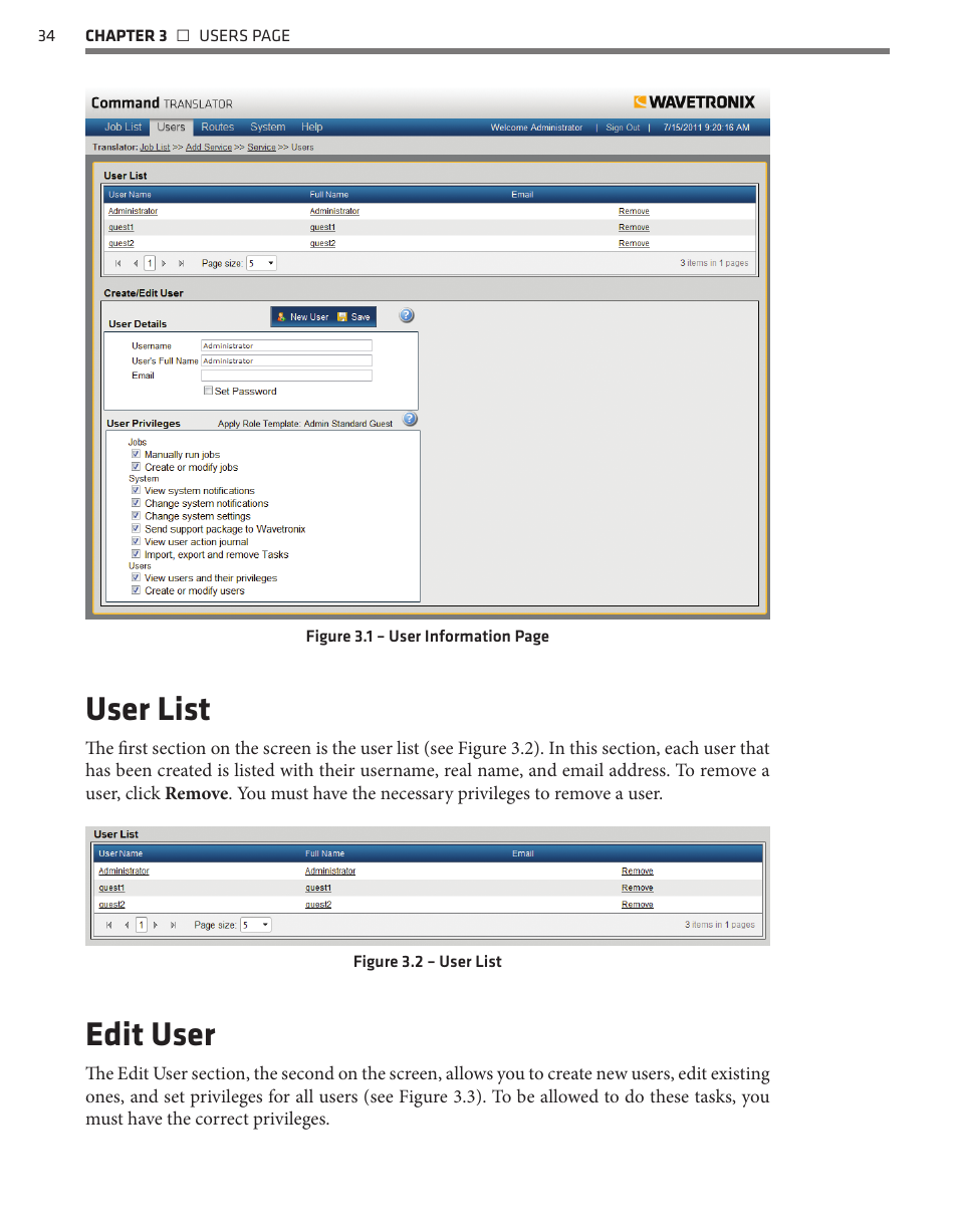 User list, Edit user | Wavetronix Command Translator (CMD-DT) - User Guide User Manual | Page 35 / 156