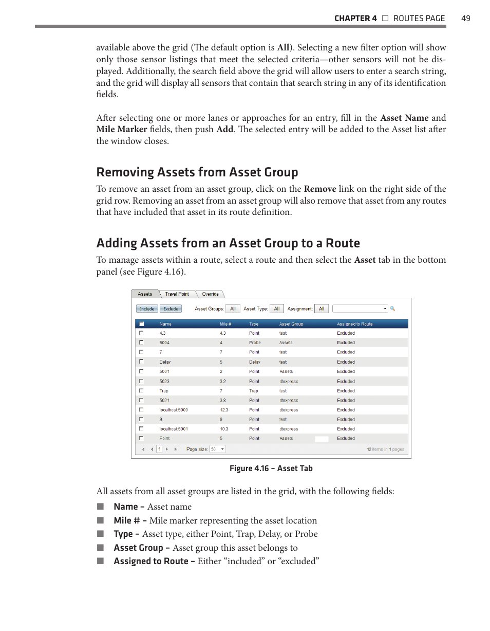 Removing assets from asset group, Adding assets from an asset group to a route | Wavetronix Command Translator (CMD-DT) - User Guide User Manual | Page 50 / 156