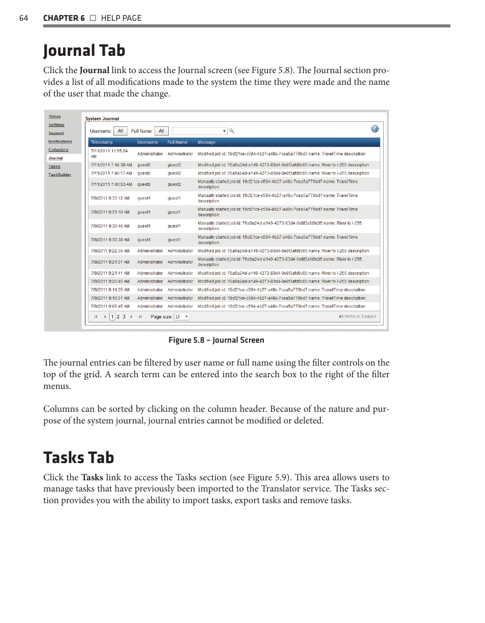 Journal tab, Tasks tab | Wavetronix Command Translator (CMD-DT) - User Guide User Manual | Page 65 / 156