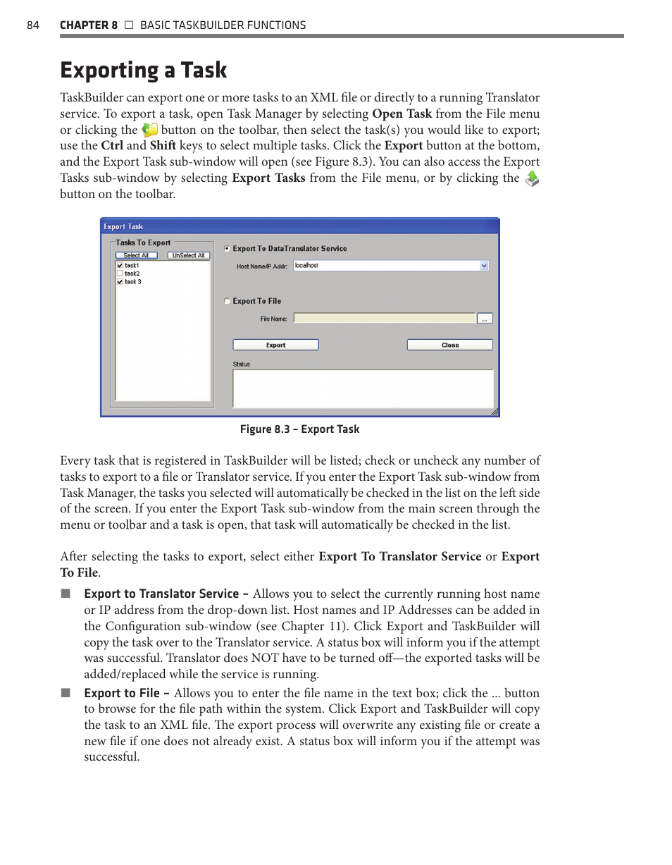 Exporting a task | Wavetronix Command Translator (CMD-DT) - User Guide User Manual | Page 85 / 156