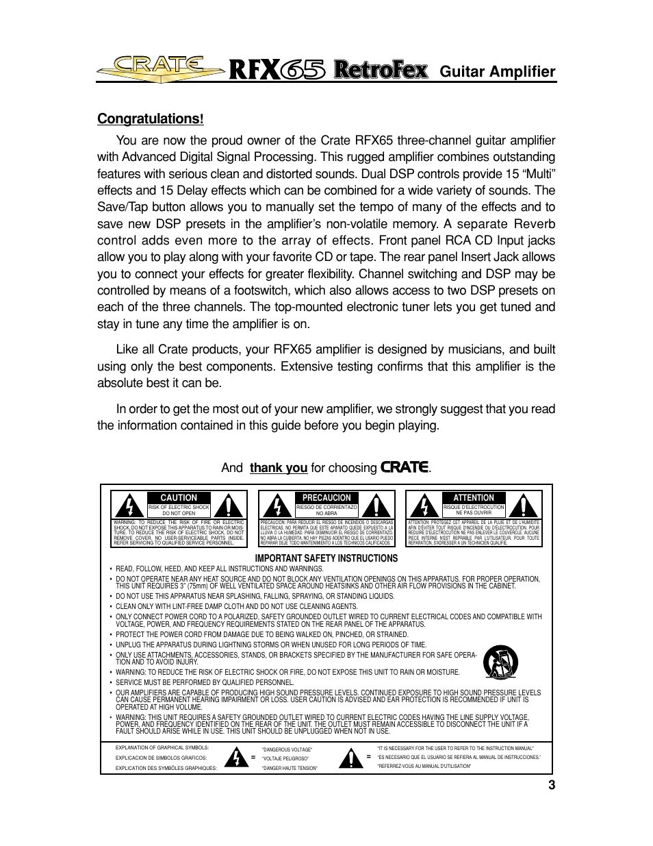 Ccr ra at te e, Guitar amplifier | Crate Amplifiers UL6500 User Manual | Page 3 / 16