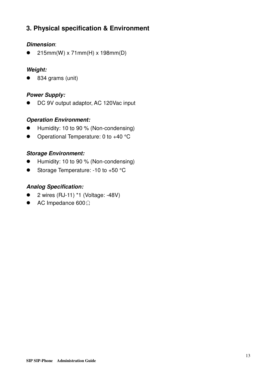 Physical specification & environment | Welltech LP-201 Mar-11-2005 User Manual | Page 14 / 65