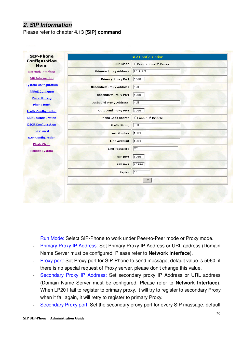 Sip information | Welltech LP-201 Mar-11-2005 User Manual | Page 30 / 65