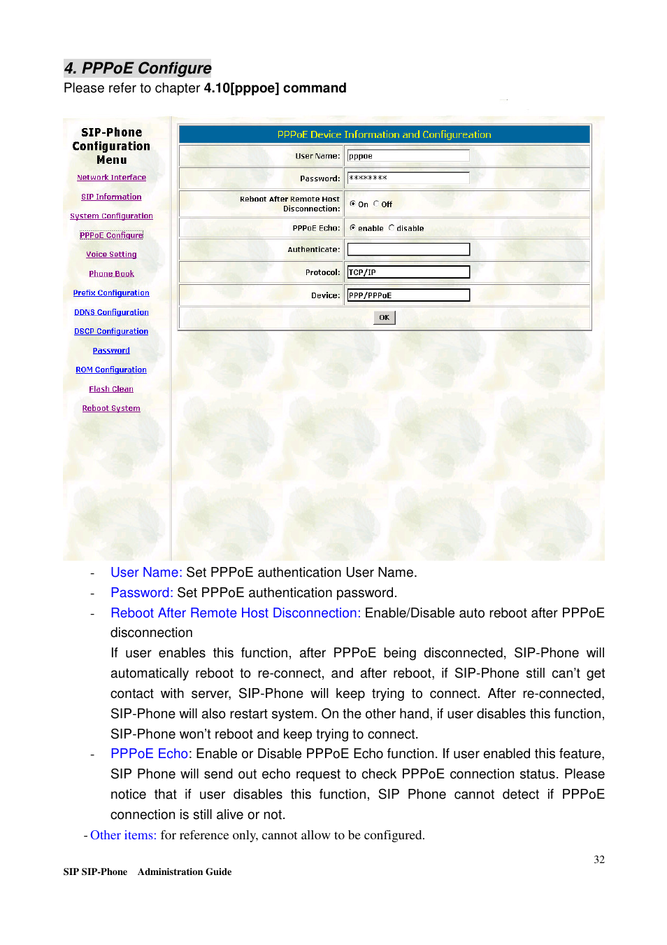 Pppoe configure | Welltech LP-201 Mar-11-2005 User Manual | Page 33 / 65