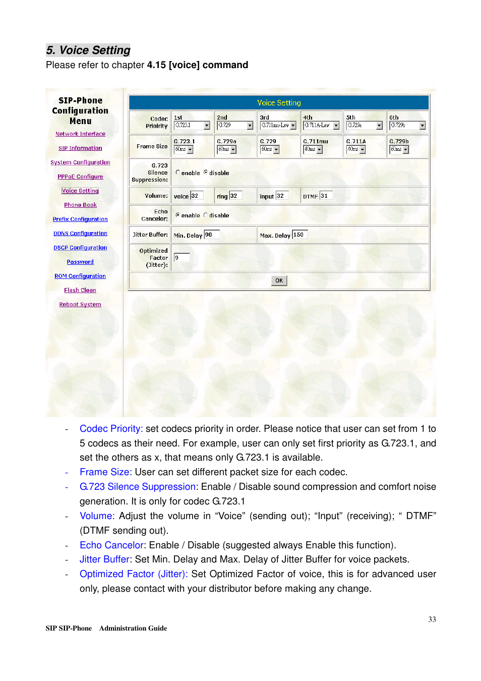 Voice setting | Welltech LP-201 Mar-11-2005 User Manual | Page 34 / 65