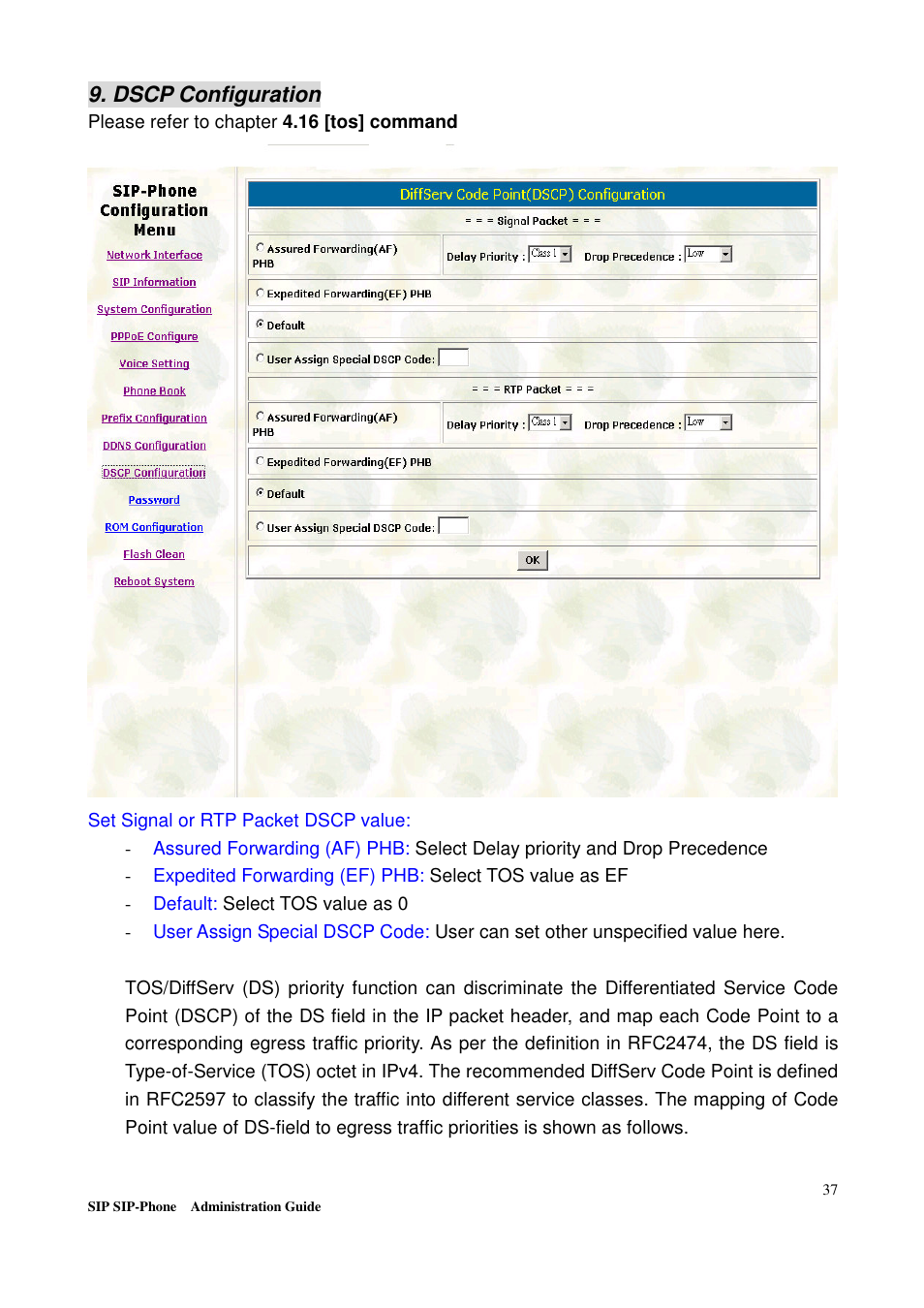 Dscp configuration | Welltech LP-201 Mar-11-2005 User Manual | Page 38 / 65