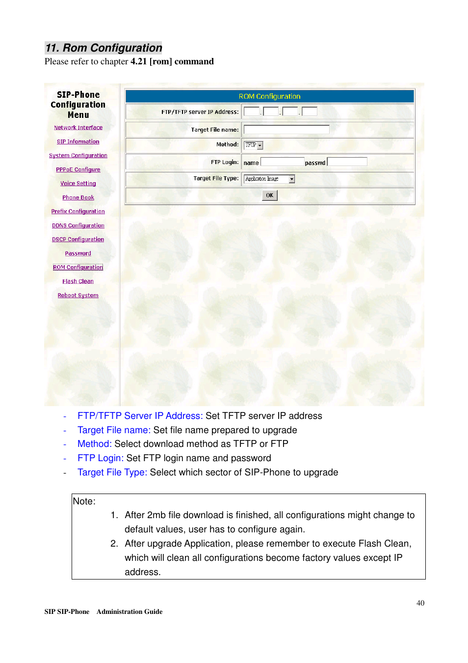 Rom configuration | Welltech LP-201 Mar-11-2005 User Manual | Page 41 / 65