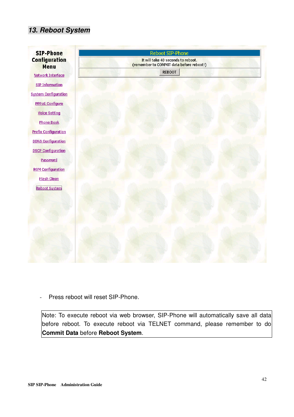 Reboot system | Welltech LP-201 Mar-11-2005 User Manual | Page 43 / 65