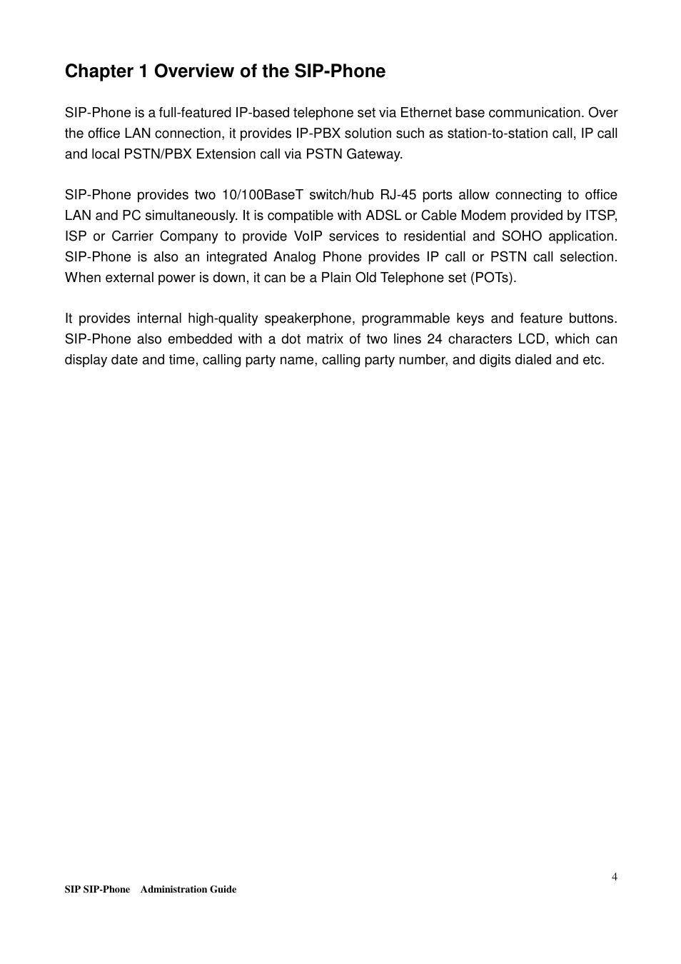 Chapter 1 overview of the sip-phone | Welltech LP-201 Mar-11-2005 User Manual | Page 5 / 65