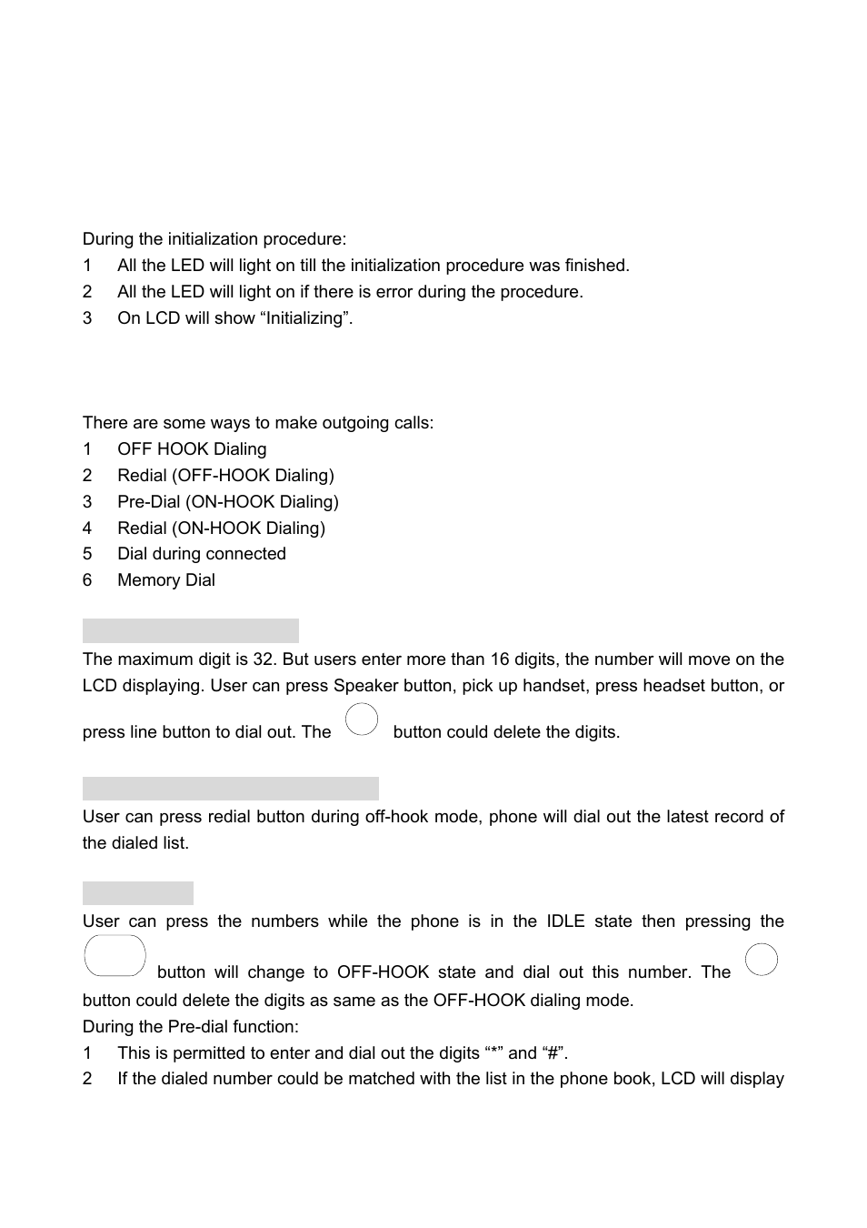 Chapter 3 telephony operation and function, 1 power on and initialization, 2 making calls | 1 off-hook dialing, 2 redial (off-hook dialing), 3 pre-dial, Power on and initialization, Making calls | Welltech LP-388 Oct-12-2007 User Manual | Page 25 / 100