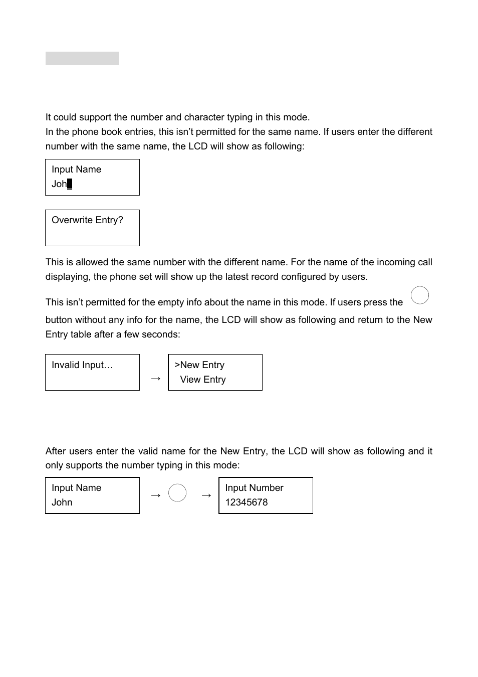 1 new entry, Input name, Input number | Welltech LP-388 Oct-12-2007 User Manual | Page 33 / 100