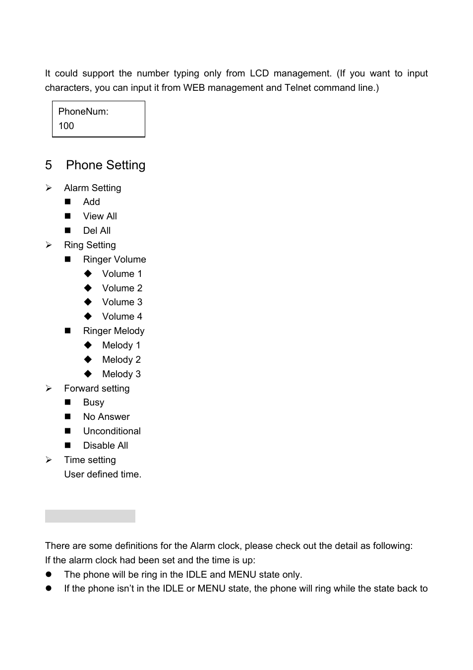 3 phone num, 5 phone setting, 1 alarm setting | Phone setting | Welltech LP-388 Oct-12-2007 User Manual | Page 41 / 100