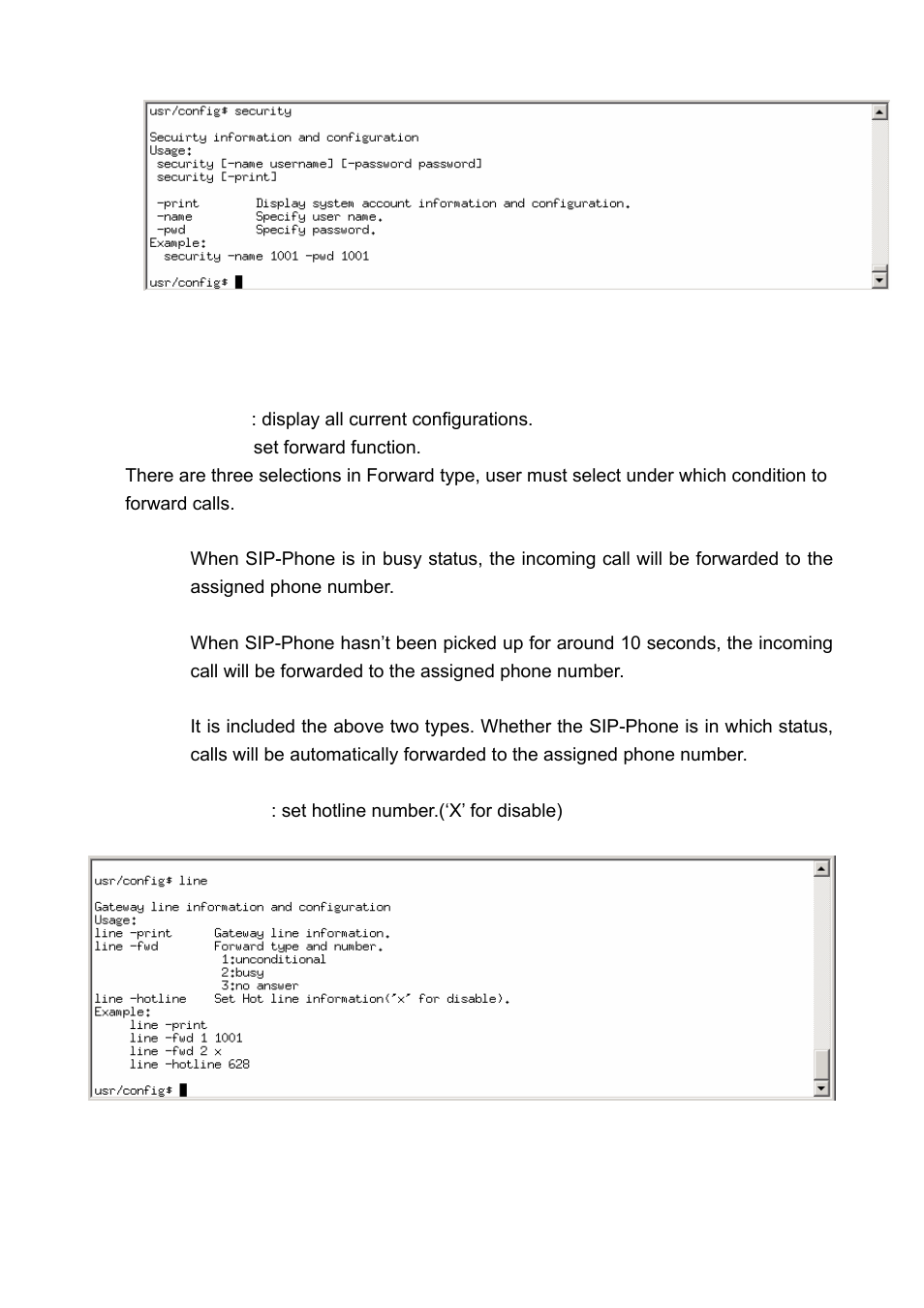 [line] command, 1) busy forward, 2) no response | 3) unconditional | Welltech LP-388 Oct-12-2007 User Manual | Page 94 / 100