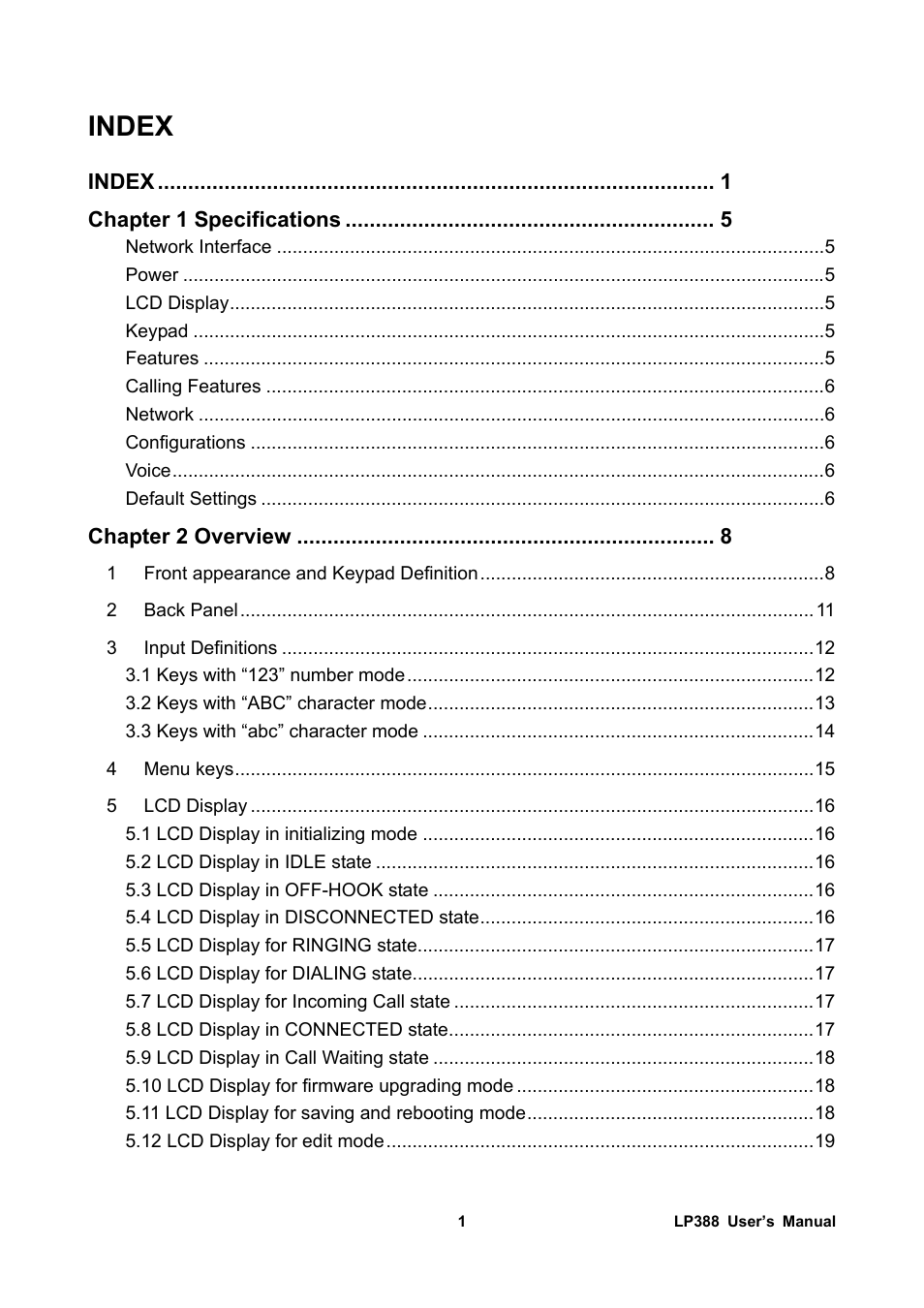 Index | Welltech LP-388 Release 103 User Manual | Page 2 / 97