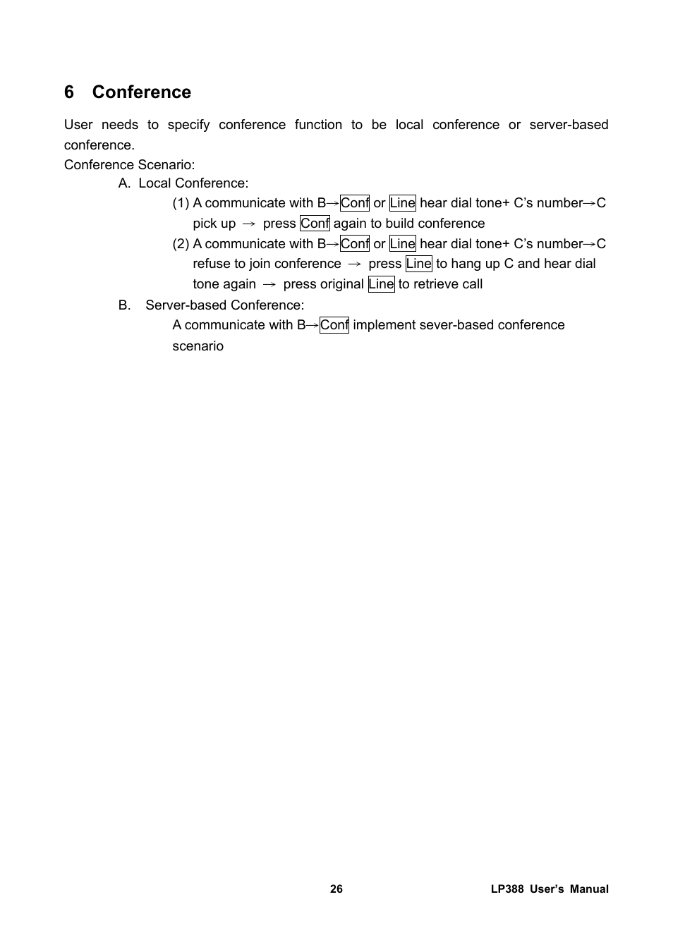 6 conference | Welltech LP-388 Release 103 User Manual | Page 27 / 97