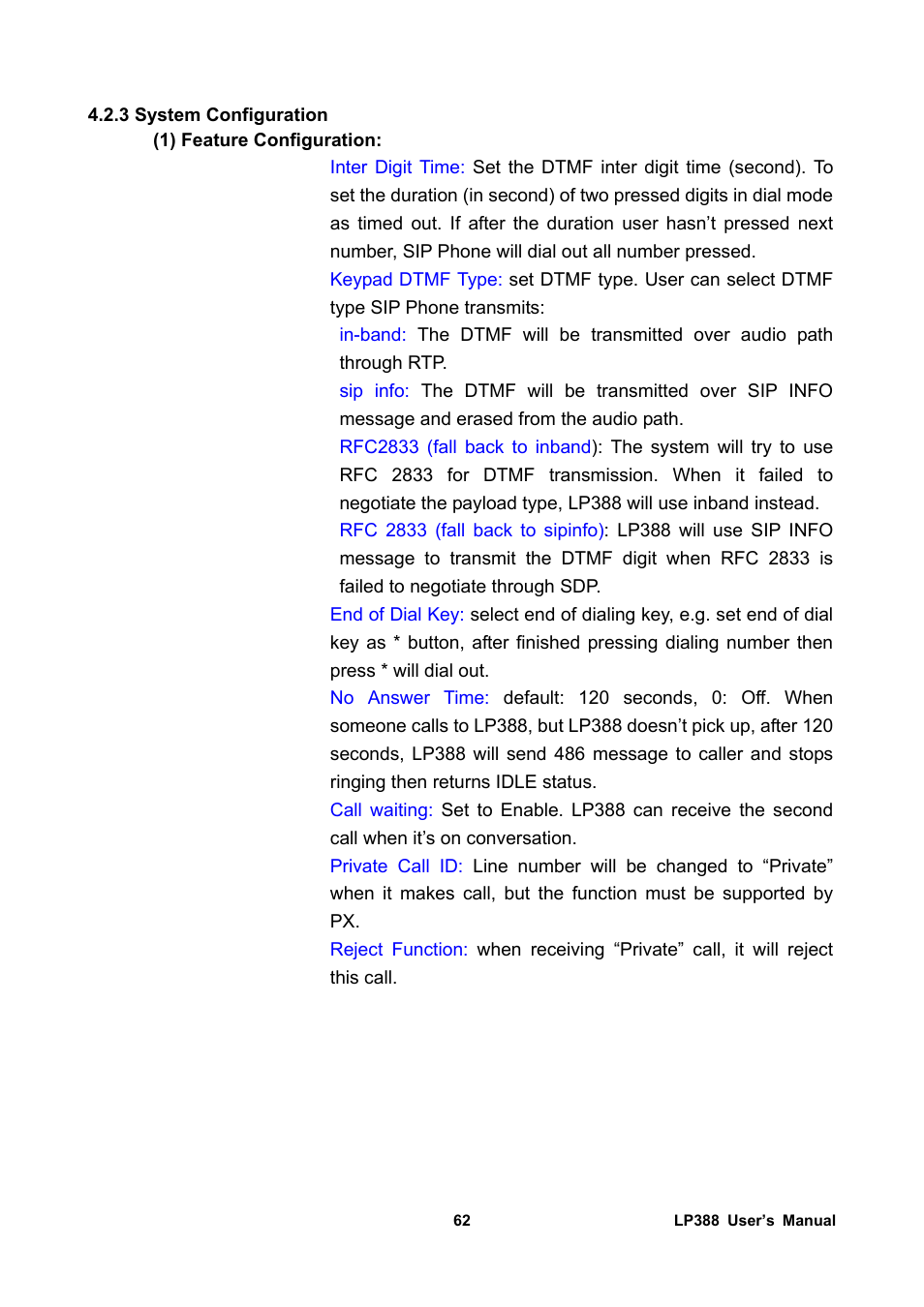 3 system configuration, 1) feature configuration | Welltech LP-388 Release 103 User Manual | Page 63 / 97