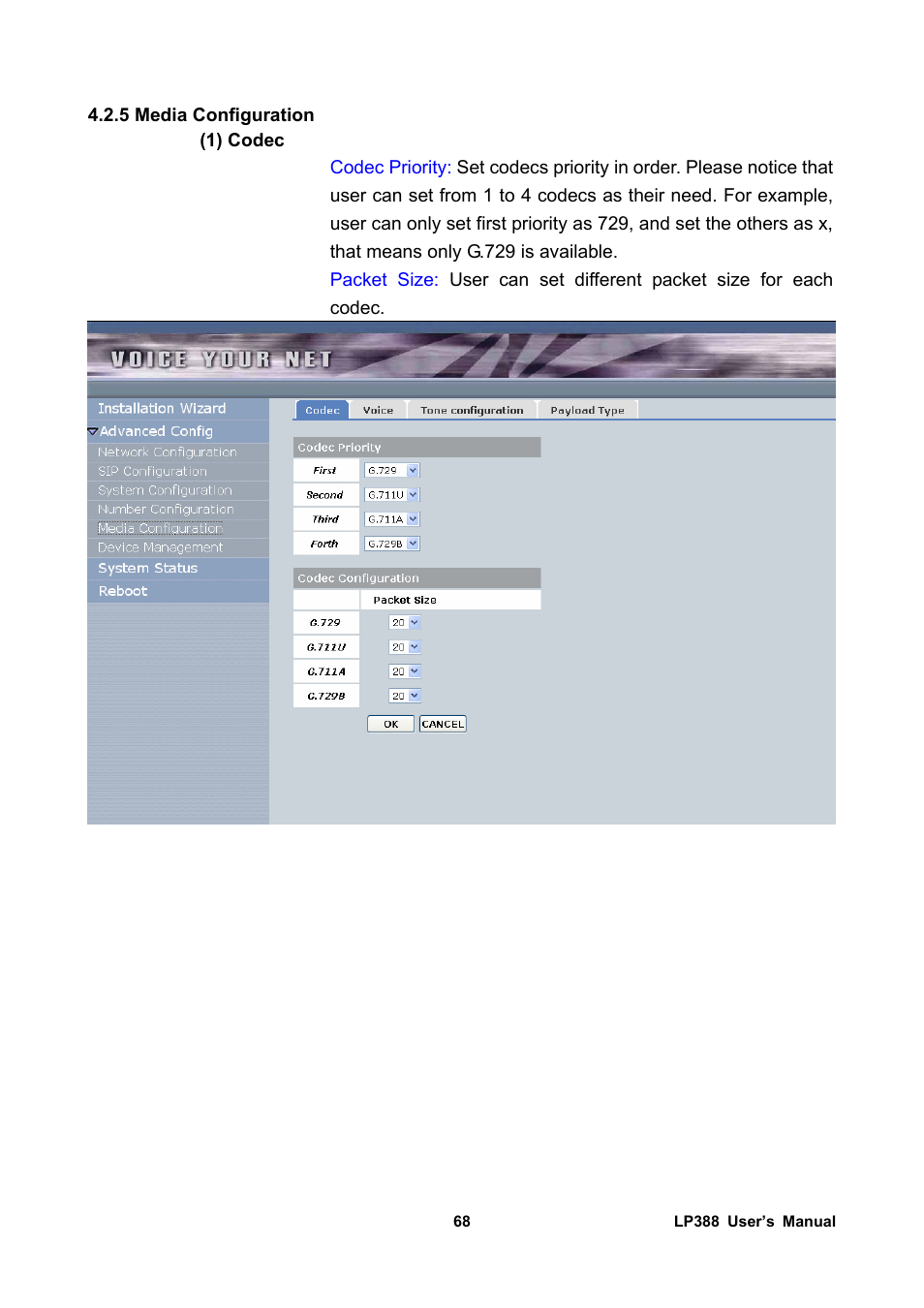 5 media configuration, 1) codec | Welltech LP-388 Release 103 User Manual | Page 69 / 97