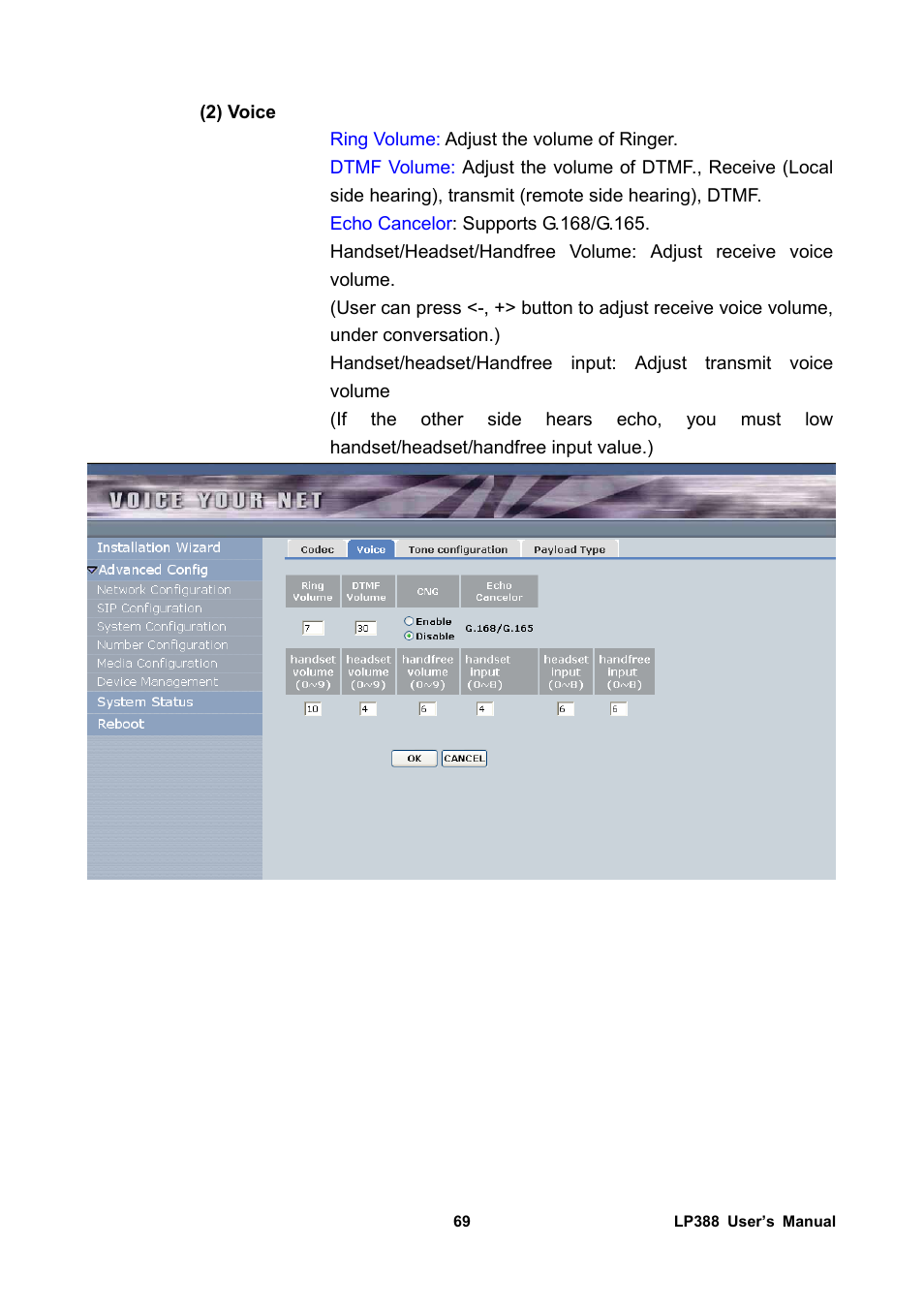 2) voice | Welltech LP-388 Release 103 User Manual | Page 70 / 97