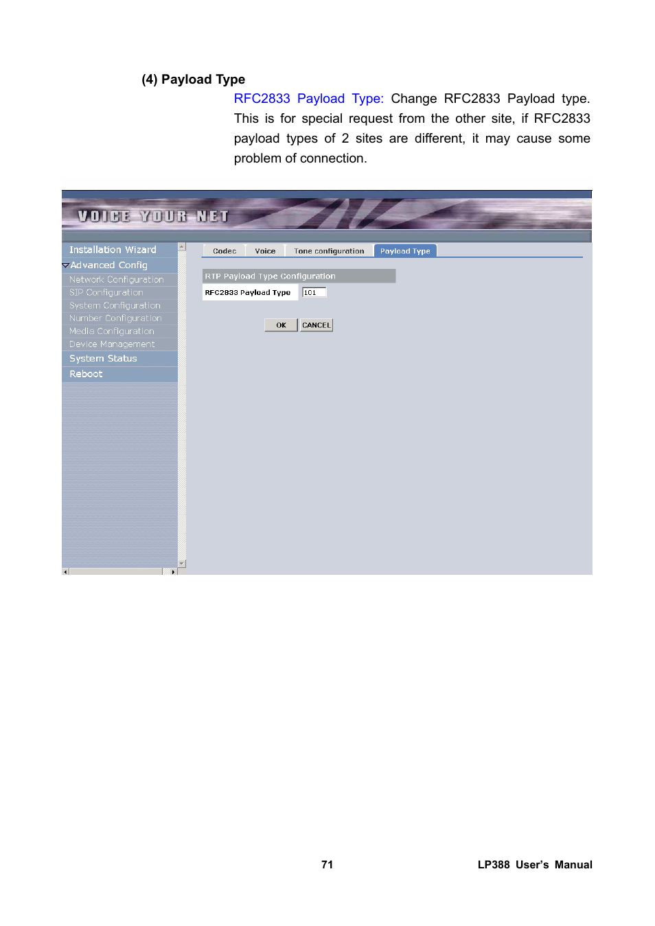 4) payload type | Welltech LP-388 Release 103 User Manual | Page 72 / 97