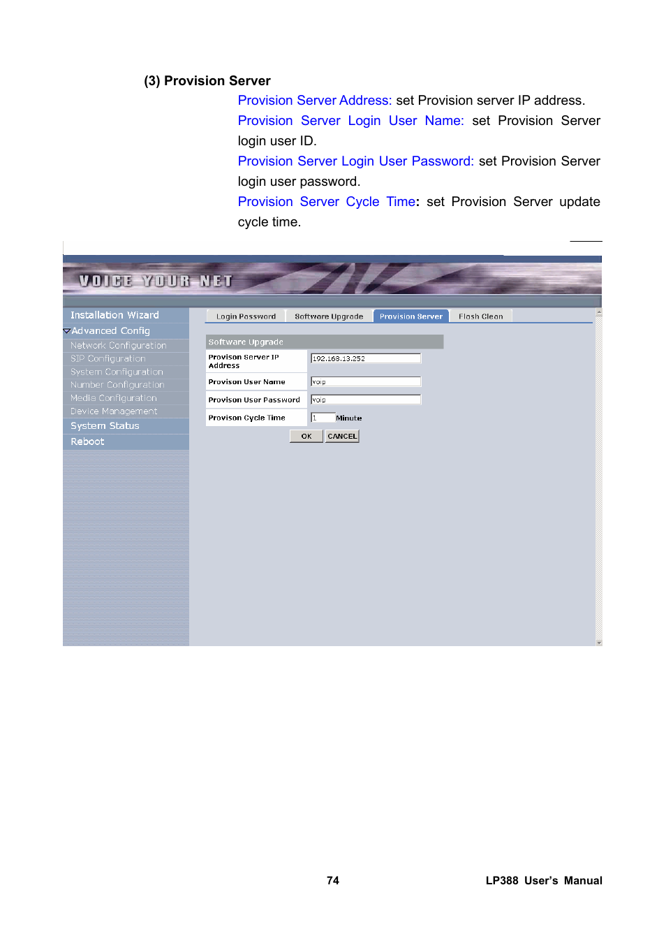 3) provision server | Welltech LP-388 Release 103 User Manual | Page 75 / 97