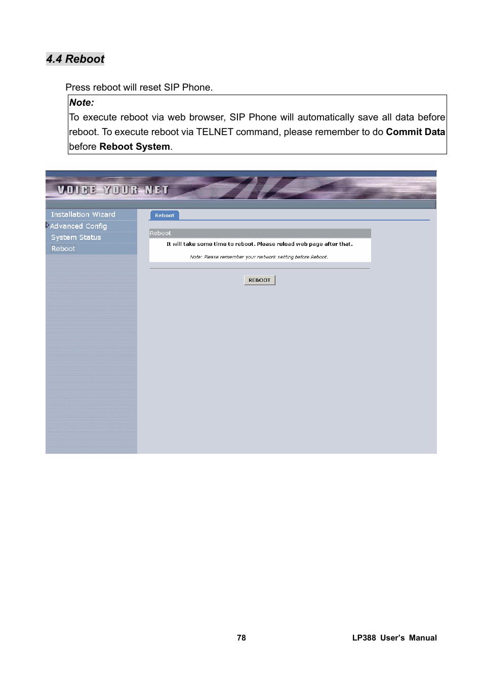 4 reboot | Welltech LP-388 Release 103 User Manual | Page 79 / 97