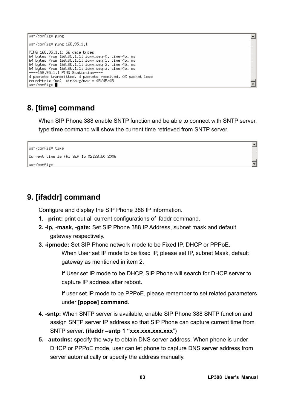 [time] command, [ifaddr] command | Welltech LP-388 Release 103 User Manual | Page 84 / 97