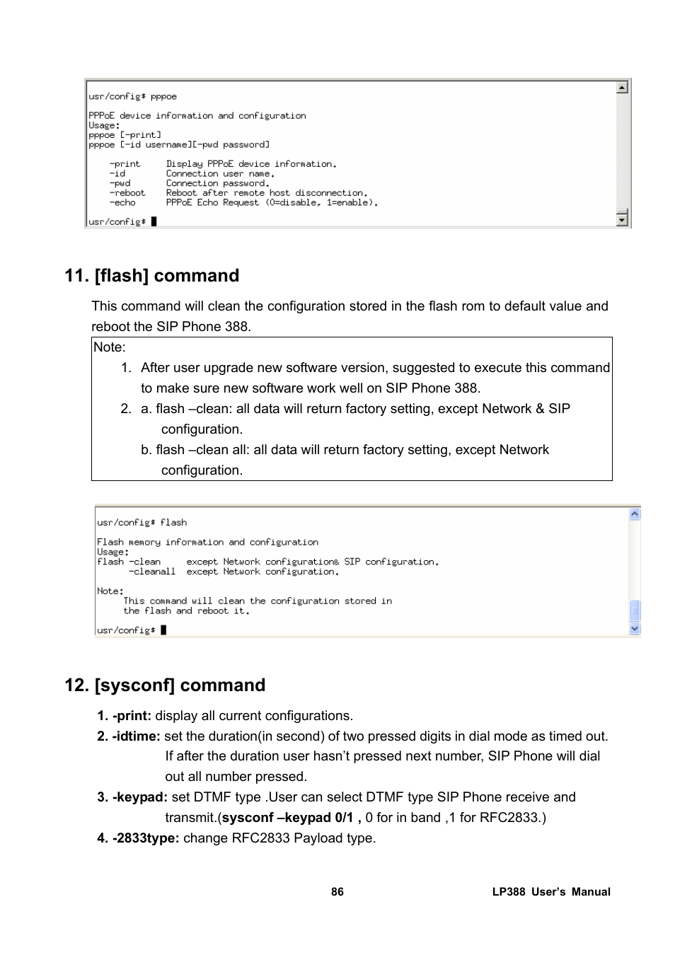 [flash] command, [sysconf] command | Welltech LP-388 Release 103 User Manual | Page 87 / 97