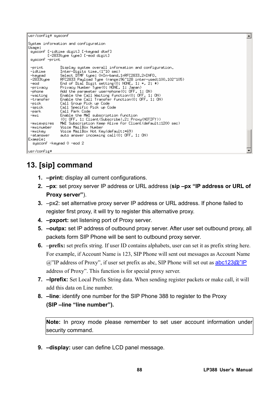 [sip] command | Welltech LP-388 Release 103 User Manual | Page 89 / 97