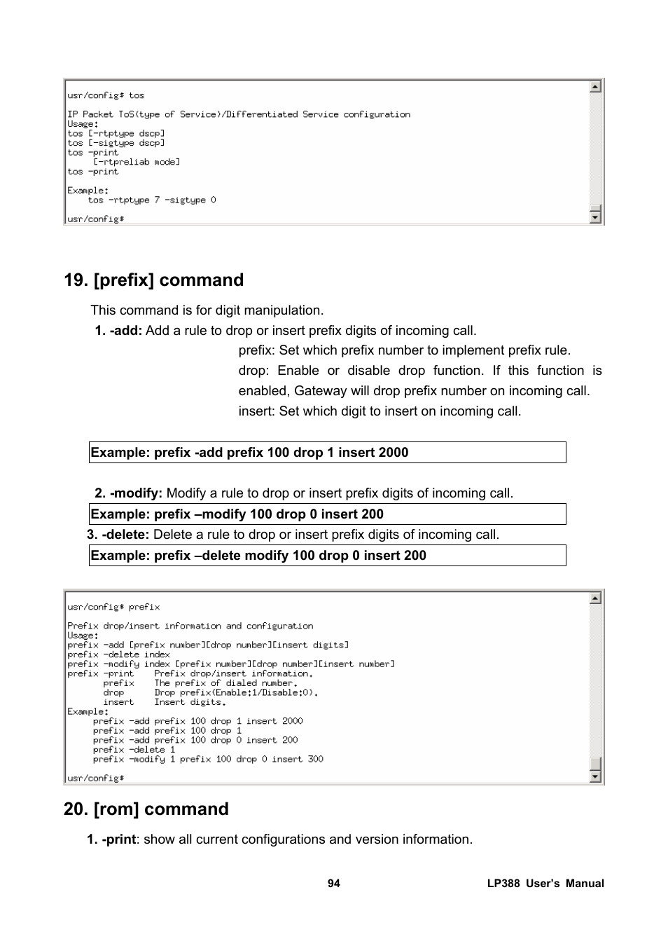 [prefix] command, [rom] command | Welltech LP-388 Release 103 User Manual | Page 95 / 97