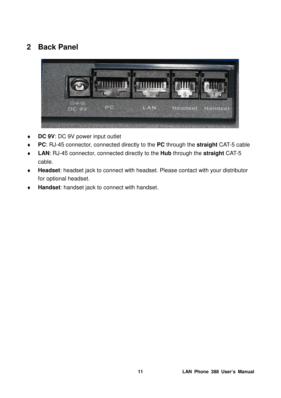 2 back panel | Welltech LP-388 Mar-05-2007 User Manual | Page 12 / 95
