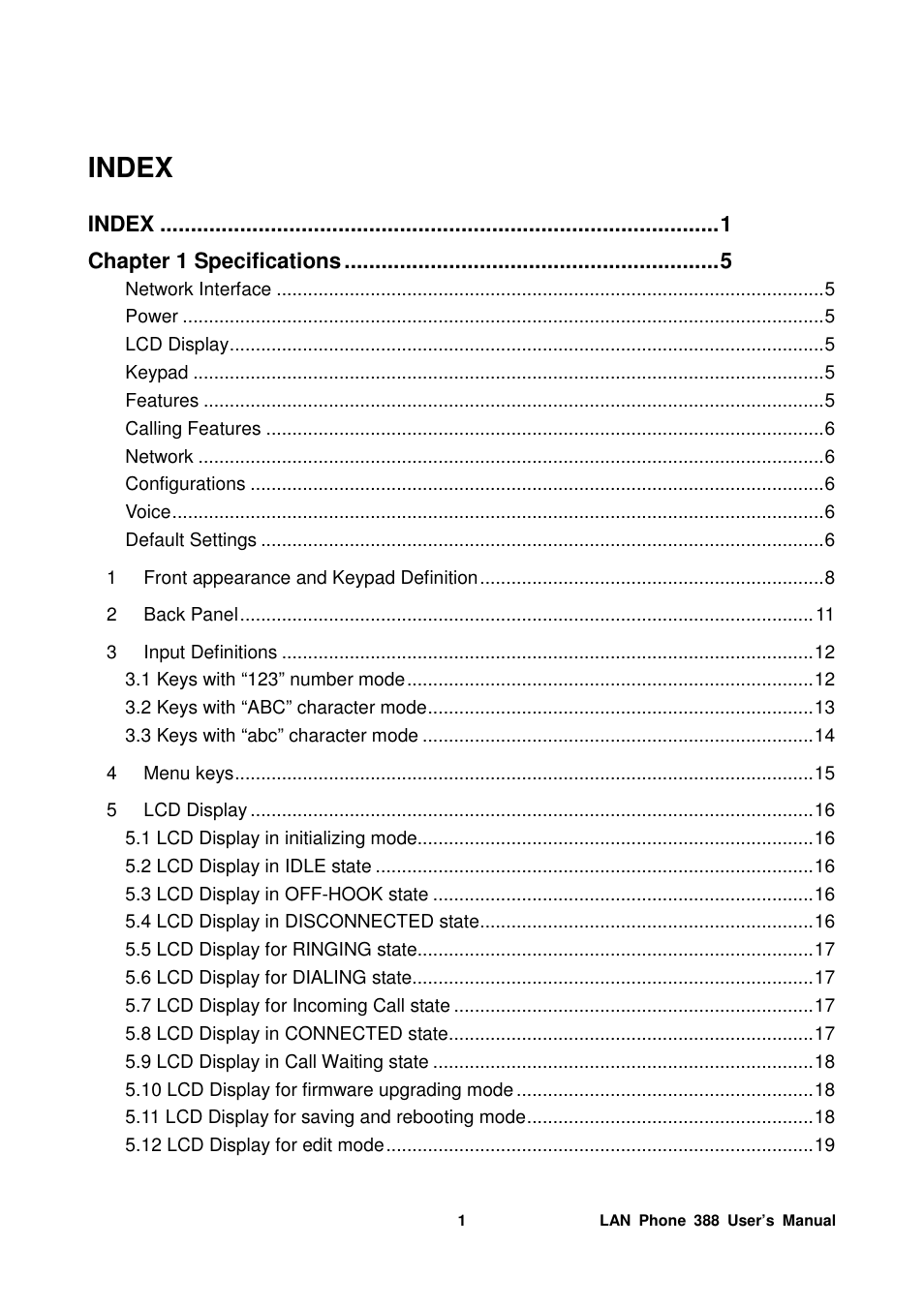 Index | Welltech LP-388 Mar-05-2007 User Manual | Page 2 / 95