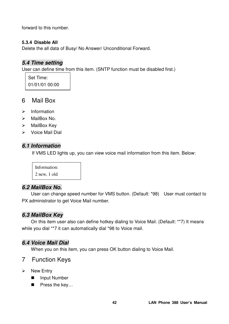 6 mail box, 7 function keys | Welltech LP-388 Mar-05-2007 User Manual | Page 43 / 95