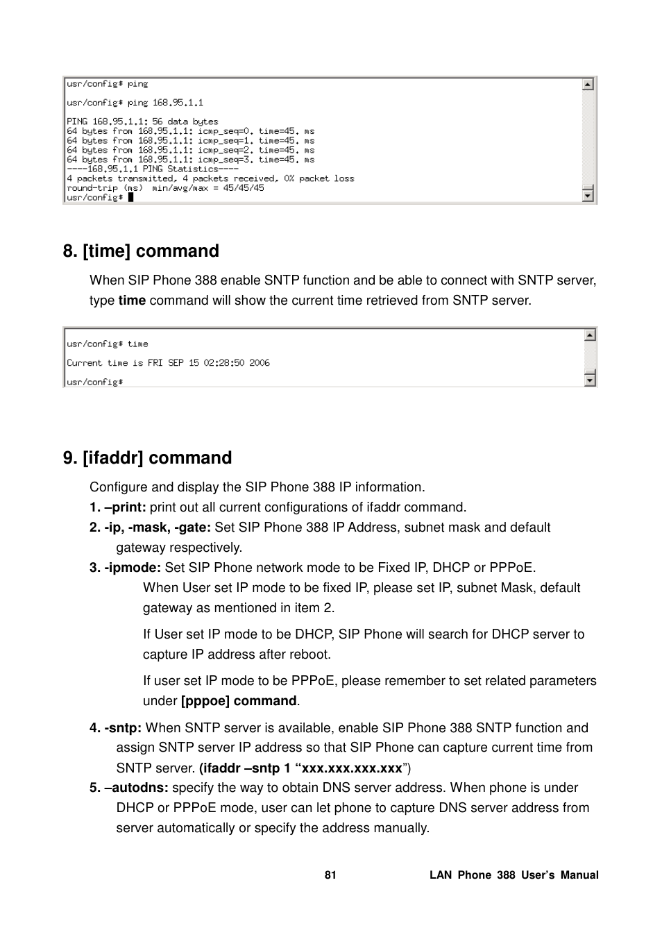 [time] command, [ifaddr] command | Welltech LP-388 Mar-05-2007 User Manual | Page 82 / 95