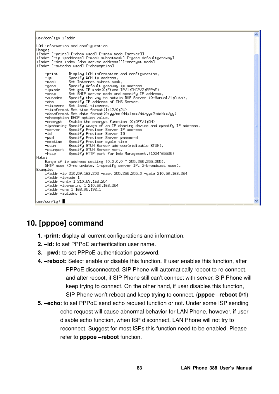 [pppoe] command | Welltech LP-388 Mar-05-2007 User Manual | Page 84 / 95