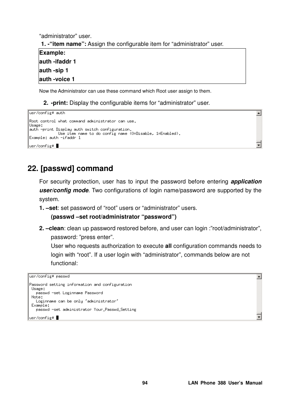 [passwd] command | Welltech LP-388 Mar-05-2007 User Manual | Page 95 / 95