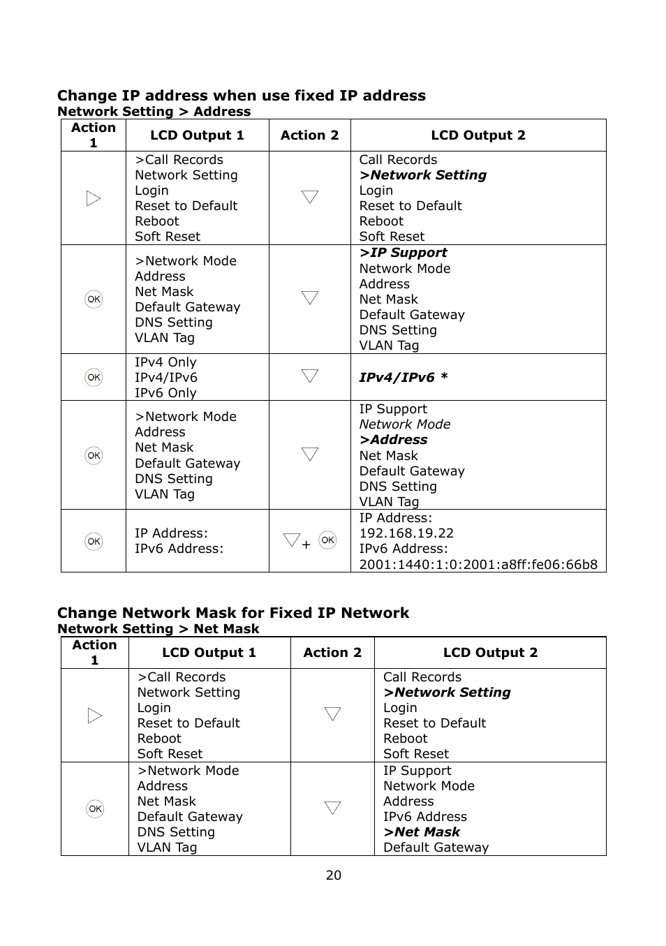 Change ip address when use fixed ip address, Change network mask for fixed ip network | Welltech LP-389 v.1.06 Operation Guide User Manual | Page 20 / 58