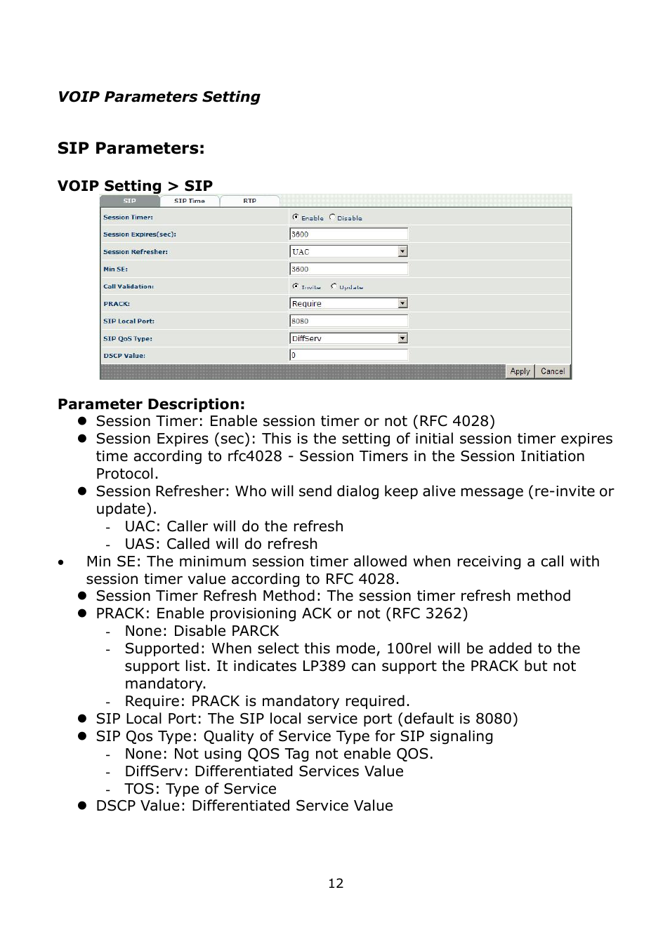 Voip parameters setting | Welltech LP-389 v.1.06 Administrator Guide User Manual | Page 12 / 31