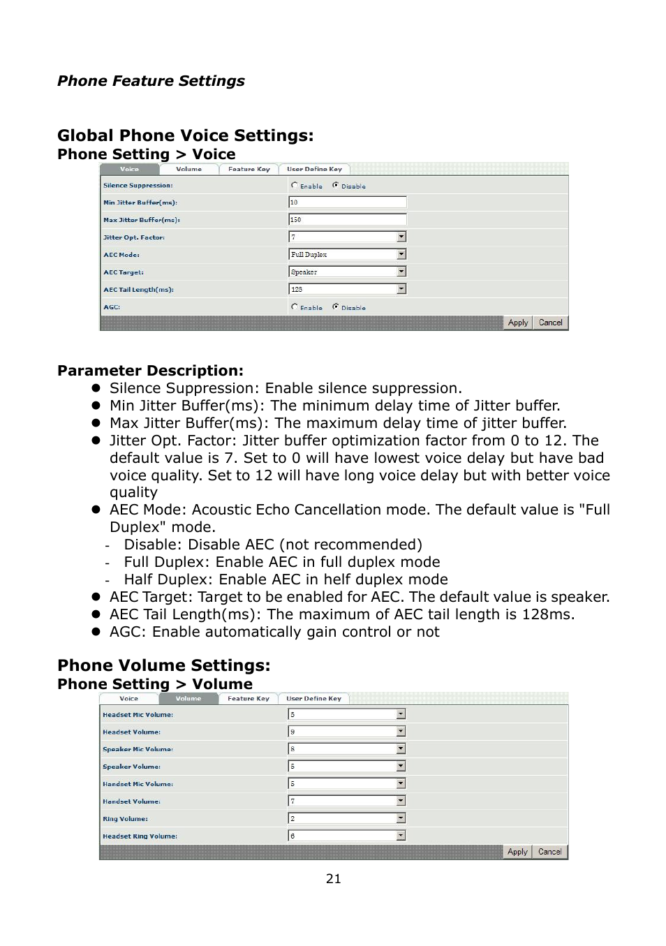 Phone feature settings | Welltech LP-389 v.1.06 Administrator Guide User Manual | Page 21 / 31